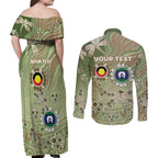 Personalised NAIDOC Week 2026 Couples Matching Off Shoulder Maxi Dress and Long Sleeve Button Shirt Dragonfly Australian Aboriginal Art