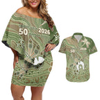 Personalised NAIDOC Week 2026 Couples Matching Off Shoulder Short Dress and Hawaiian Shirt Dragonfly Australian Aboriginal Art