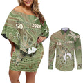 Personalised NAIDOC Week 2026 Couples Matching Off Shoulder Short Dress and Long Sleeve Button Shirt Dragonfly Australian Aboriginal Art
