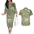 Personalised NAIDOC Week 2026 Couples Matching Off The Shoulder Long Sleeve Dress and Hawaiian Shirt Dragonfly Australian Aboriginal Art