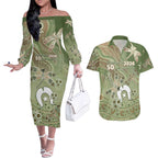 Personalised NAIDOC Week 2026 Couples Matching Off The Shoulder Long Sleeve Dress and Hawaiian Shirt Dragonfly Australian Aboriginal Art