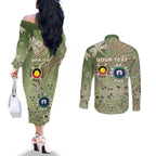 Personalised NAIDOC Week 2026 Couples Matching Off The Shoulder Long Sleeve Dress and Long Sleeve Button Shirt Dragonfly Australian Aboriginal Art