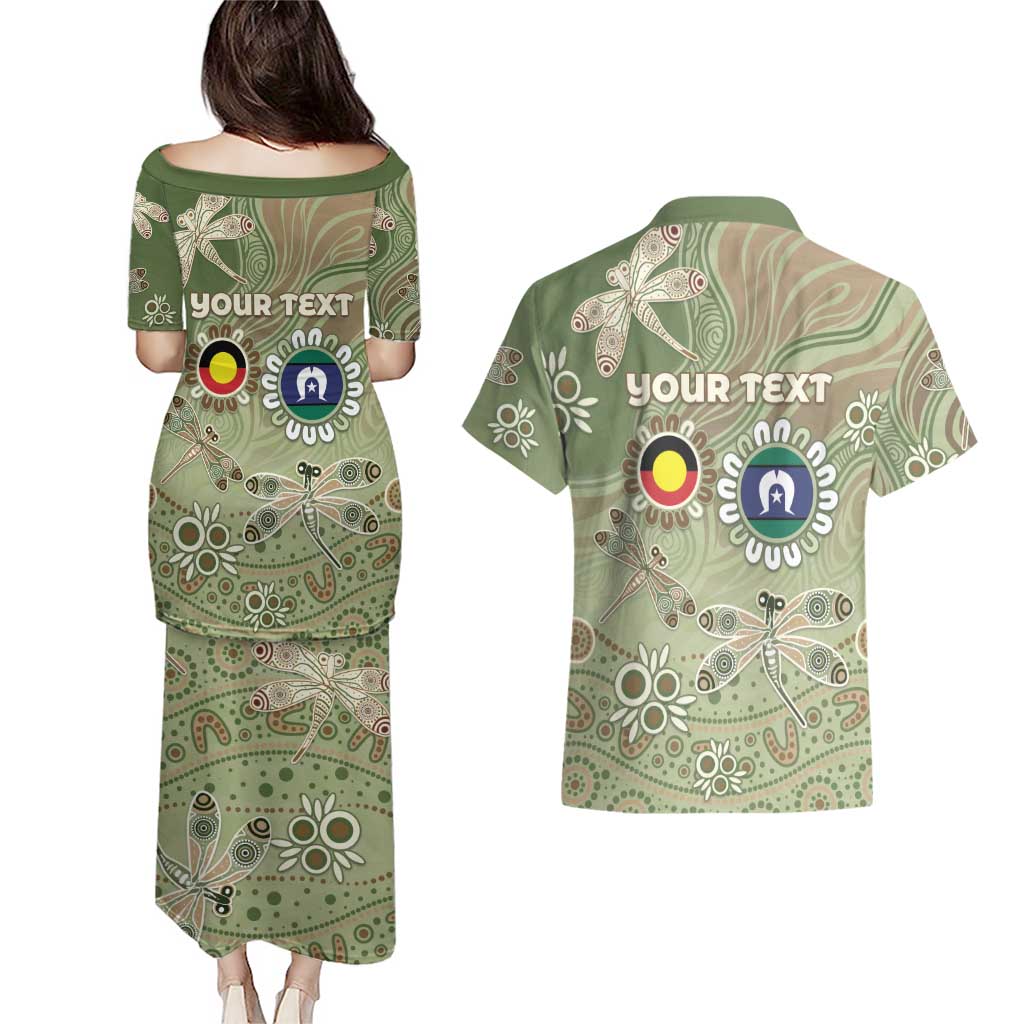 Personalised NAIDOC Week 2026 Couples Matching Puletasi and Hawaiian Shirt Dragonfly Australian Aboriginal Art