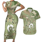 Personalised NAIDOC Week 2026 Couples Matching Short Sleeve Bodycon Dress and Hawaiian Shirt Dragonfly Australian Aboriginal Art