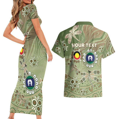 Personalised NAIDOC Week 2026 Couples Matching Short Sleeve Bodycon Dress and Hawaiian Shirt Dragonfly Australian Aboriginal Art
