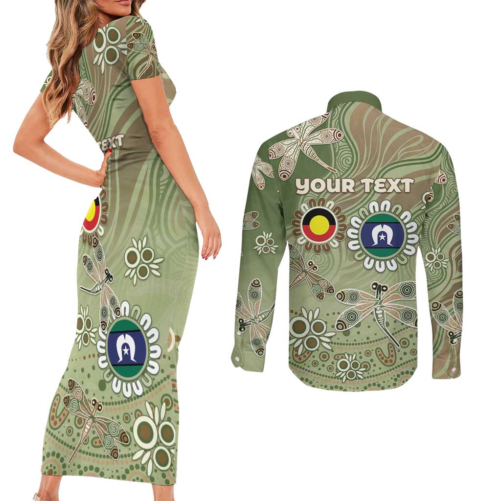 Personalised NAIDOC Week 2026 Couples Matching Short Sleeve Bodycon Dress and Long Sleeve Button Shirt Dragonfly Australian Aboriginal Art