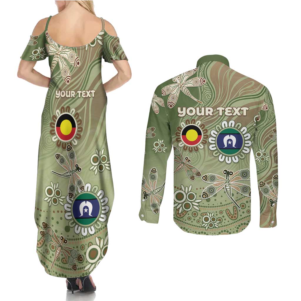 Personalised NAIDOC Week 2026 Couples Matching Summer Maxi Dress and Long Sleeve Button Shirt Dragonfly Australian Aboriginal Art