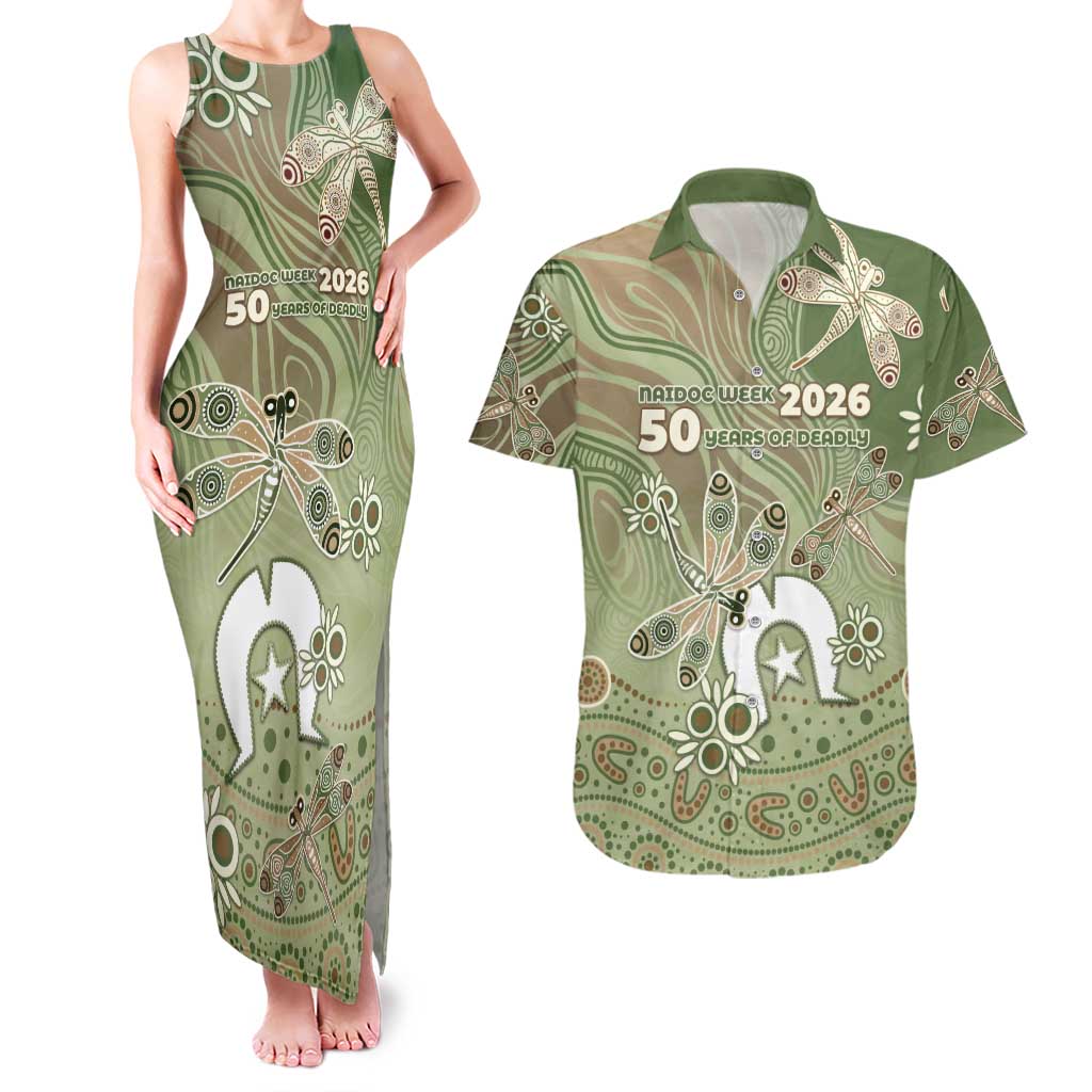 Personalised NAIDOC Week 2026 Couples Matching Tank Maxi Dress and Hawaiian Shirt Dragonfly Australian Aboriginal Art