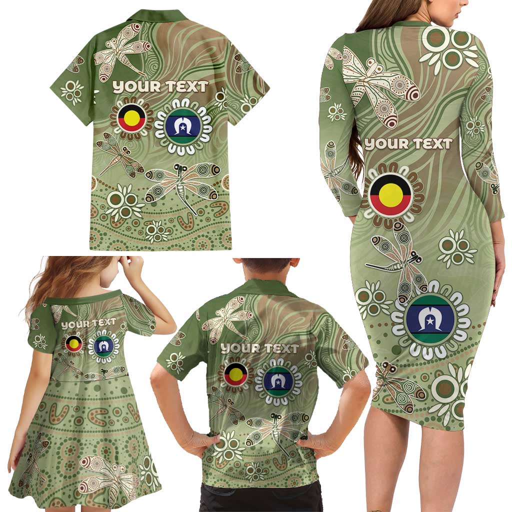 Personalised NAIDOC Week 2026 Family Matching Long Sleeve Bodycon Dress and Hawaiian Shirt Dragonfly Australian Aboriginal Art