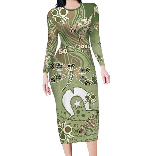 Personalised NAIDOC Week 2026 Family Matching Long Sleeve Bodycon Dress and Hawaiian Shirt Dragonfly Australian Aboriginal Art