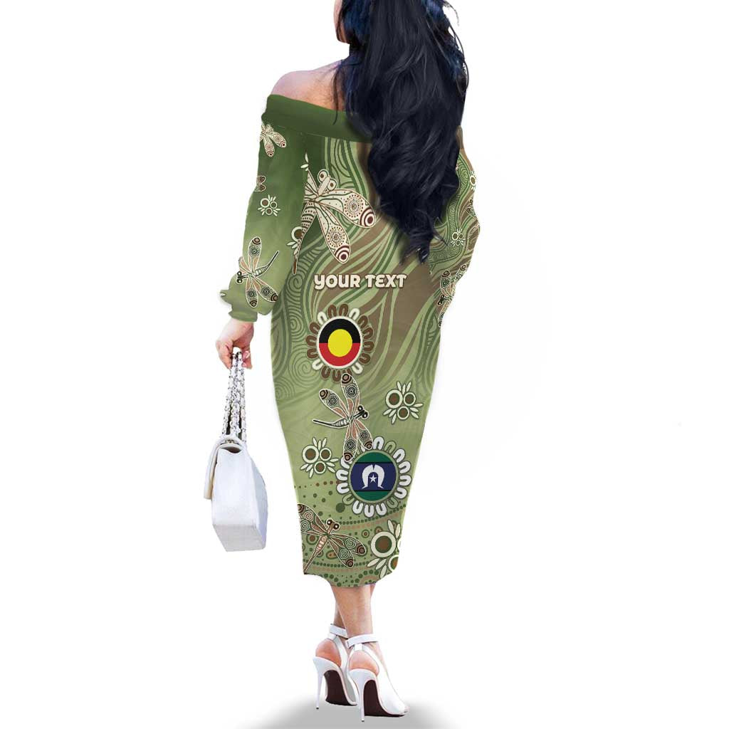 Personalised NAIDOC Week 2026 Family Matching Off The Shoulder Long Sleeve Dress and Hawaiian Shirt Dragonfly Australian Aboriginal Art