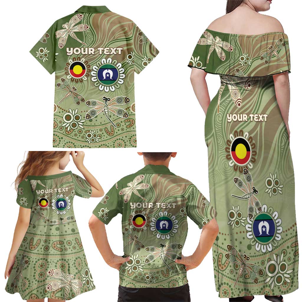 Personalised NAIDOC Week 2026 Family Matching Off Shoulder Maxi Dress and Hawaiian Shirt Dragonfly Australian Aboriginal Art