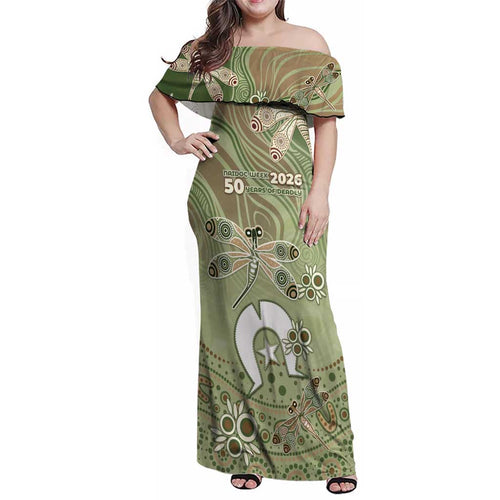 Personalised NAIDOC Week 2026 Family Matching Off Shoulder Maxi Dress and Hawaiian Shirt Dragonfly Australian Aboriginal Art