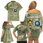 Personalised NAIDOC Week 2026 Family Matching Off Shoulder Short Dress and Hawaiian Shirt Dragonfly Australian Aboriginal Art