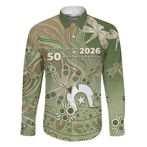 Personalised NAIDOC Week 2026 Family Matching Off Shoulder Short Dress and Hawaiian Shirt Dragonfly Australian Aboriginal Art