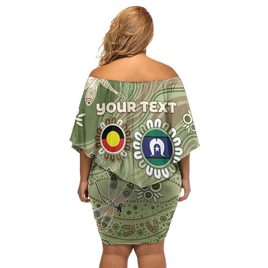 Personalised NAIDOC Week 2026 Family Matching Off Shoulder Short Dress and Hawaiian Shirt Dragonfly Australian Aboriginal Art