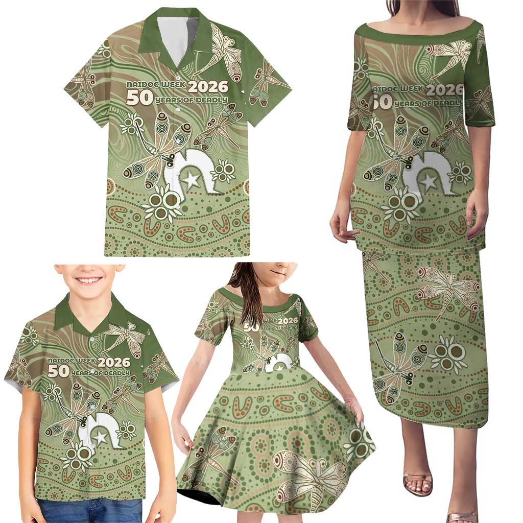 Personalised NAIDOC Week 2026 Family Matching Puletasi and Hawaiian Shirt Dragonfly Australian Aboriginal Art