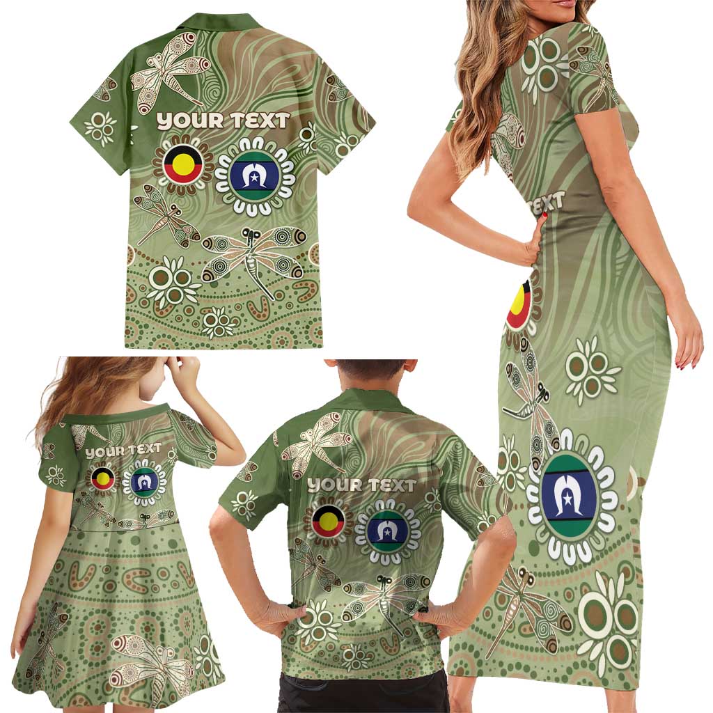 Personalised NAIDOC Week 2026 Family Matching Short Sleeve Bodycon Dress and Hawaiian Shirt Dragonfly Australian Aboriginal Art