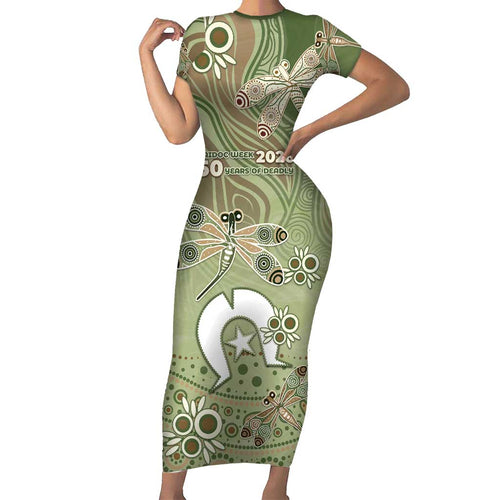 Personalised NAIDOC Week 2026 Family Matching Short Sleeve Bodycon Dress and Hawaiian Shirt Dragonfly Australian Aboriginal Art