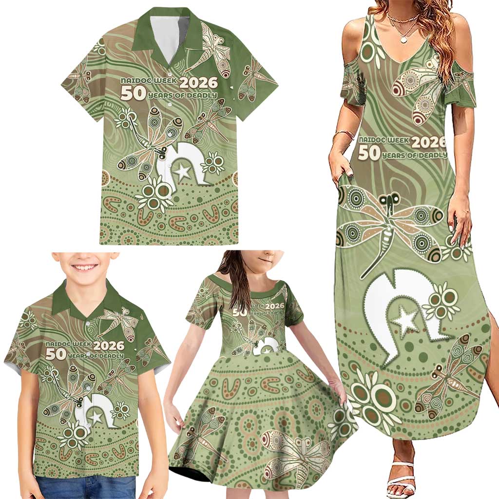 Personalised NAIDOC Week 2026 Family Matching Summer Maxi Dress and Hawaiian Shirt Dragonfly Australian Aboriginal Art
