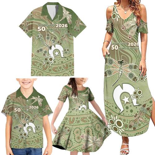 Personalised NAIDOC Week 2026 Family Matching Summer Maxi Dress and Hawaiian Shirt Dragonfly Australian Aboriginal Art
