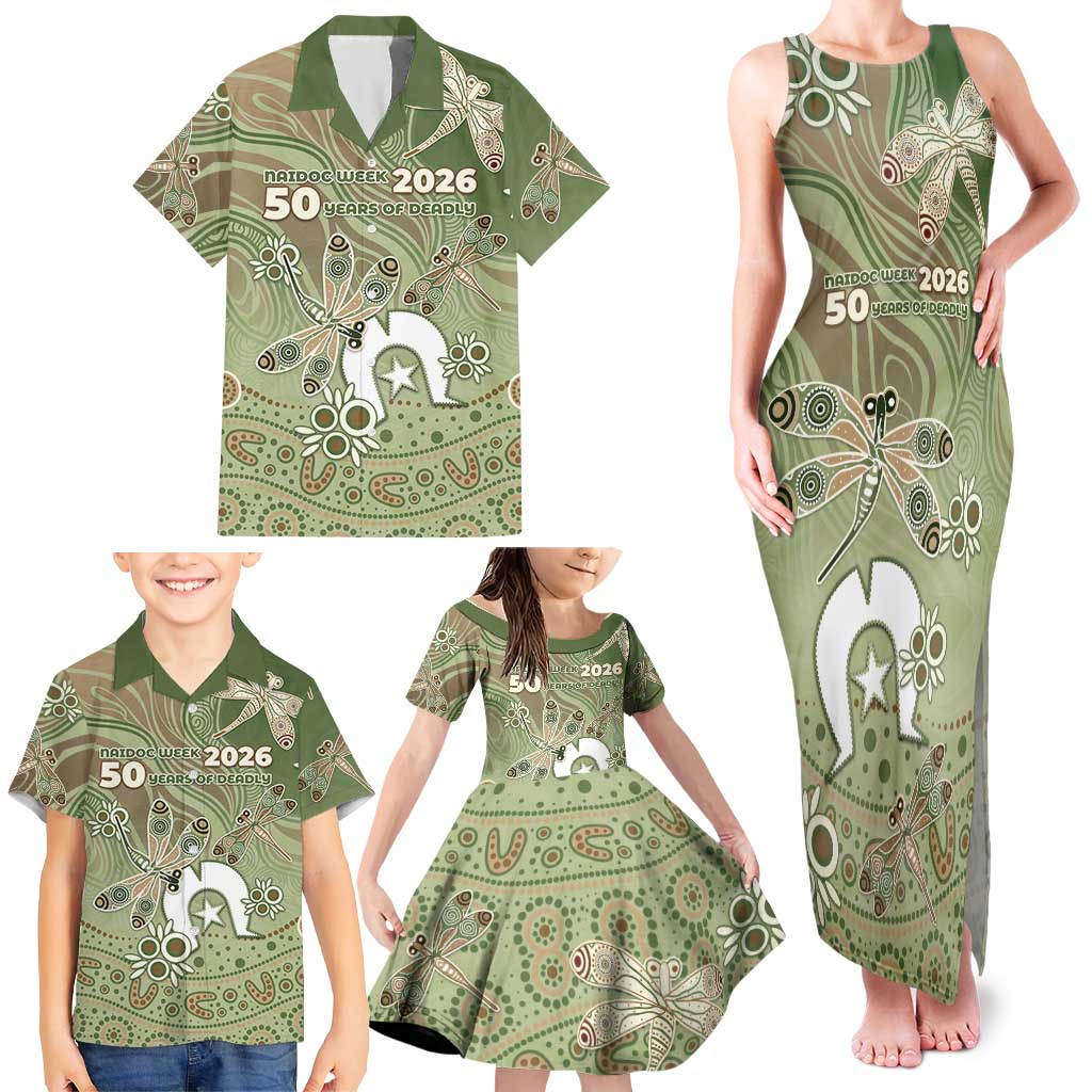 Personalised NAIDOC Week 2026 Family Matching Tank Maxi Dress and Hawaiian Shirt Dragonfly Australian Aboriginal Art