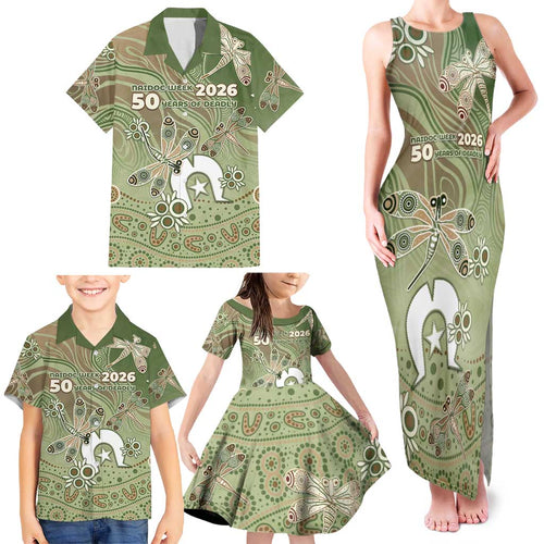 Personalised NAIDOC Week 2026 Family Matching Tank Maxi Dress and Hawaiian Shirt Dragonfly Australian Aboriginal Art
