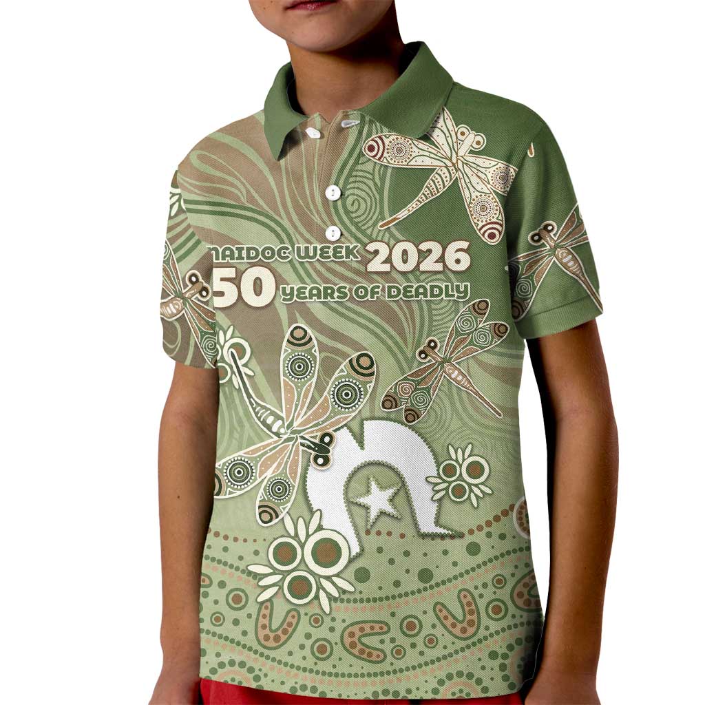 Personalised NAIDOC Week 2026 Kid Polo Shirt Dragonfly Australian Aboriginal Art