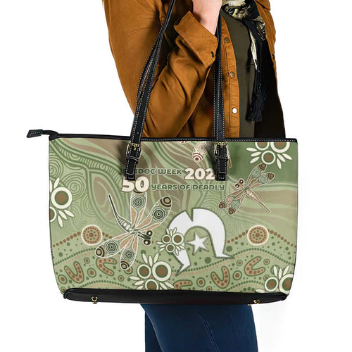 NAIDOC Week 2026 Leather Tote Bag Dragonfly Australian Aboriginal Art