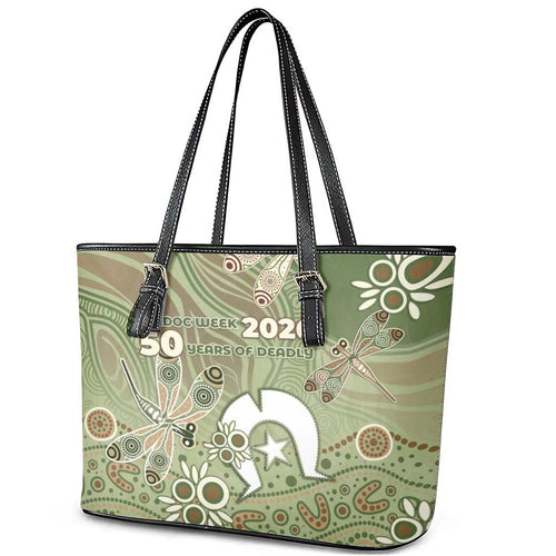 NAIDOC Week 2026 Leather Tote Bag Dragonfly Australian Aboriginal Art