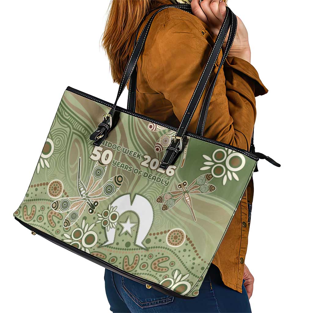 NAIDOC Week 2026 Leather Tote Bag Dragonfly Australian Aboriginal Art
