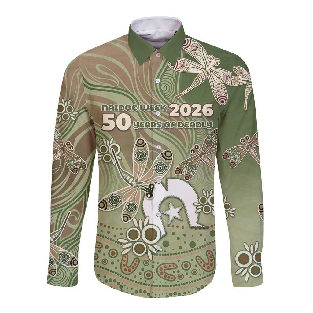 Personalised NAIDOC Week 2026 Long Sleeve Button Shirt Dragonfly Australian Aboriginal Art