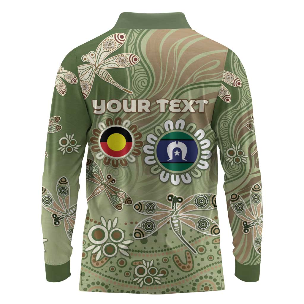 Personalised NAIDOC Week 2026 Long Sleeve Polo Shirt Dragonfly Australian Aboriginal Art