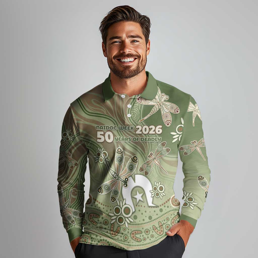 Personalised NAIDOC Week 2026 Long Sleeve Polo Shirt Dragonfly Australian Aboriginal Art