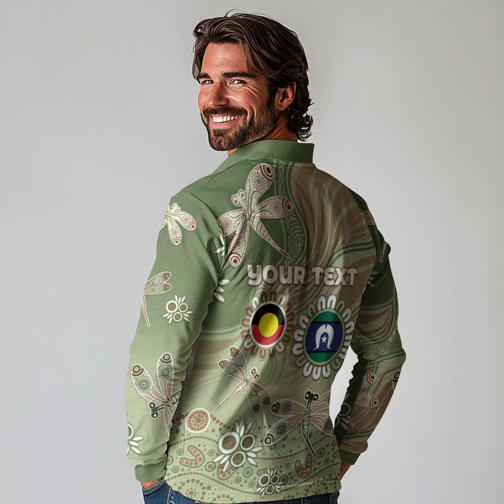 Personalised NAIDOC Week 2026 Long Sleeve Polo Shirt Dragonfly Australian Aboriginal Art