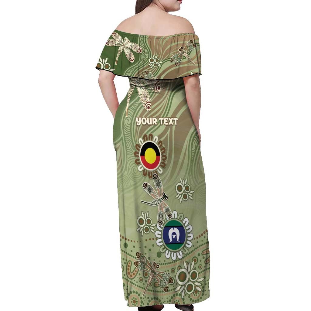 Personalised NAIDOC Week 2026 Off Shoulder Maxi Dress Dragonfly Australian Aboriginal Art