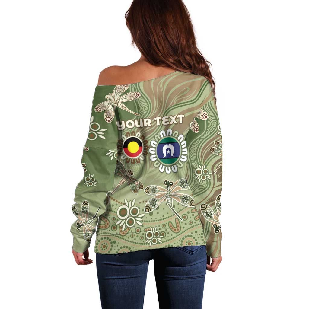 Personalised NAIDOC Week 2026 Off Shoulder Sweater Dragonfly Australian Aboriginal Art
