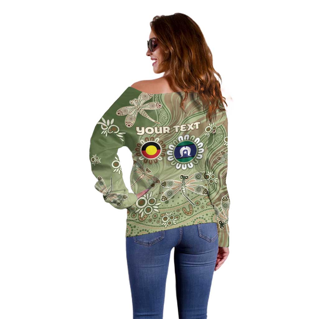 Personalised NAIDOC Week 2026 Off Shoulder Sweater Dragonfly Australian Aboriginal Art