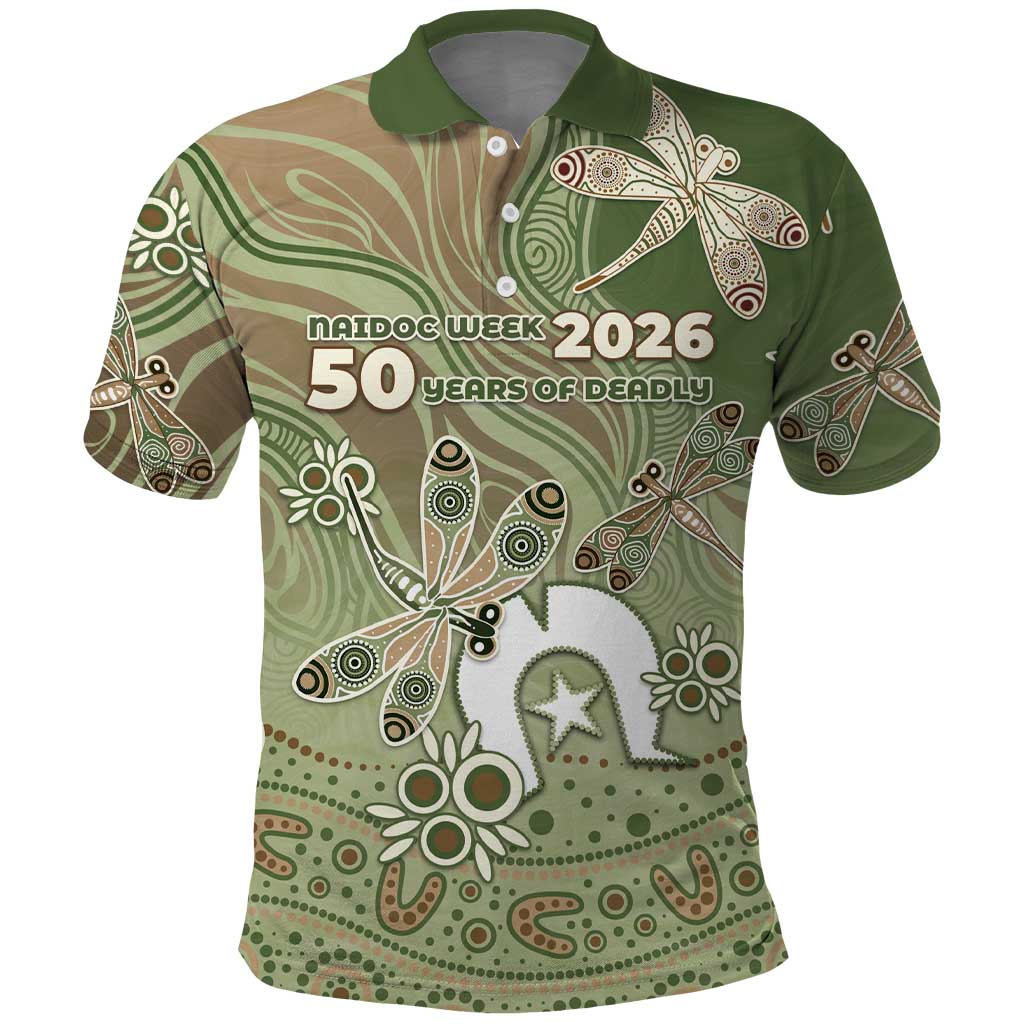 Personalised NAIDOC Week 2026 Polo Shirt Dragonfly Australian Aboriginal Art