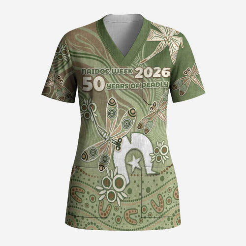 Personalised NAIDOC Week 2026 Scrub Top Dragonfly Australian Aboriginal Art