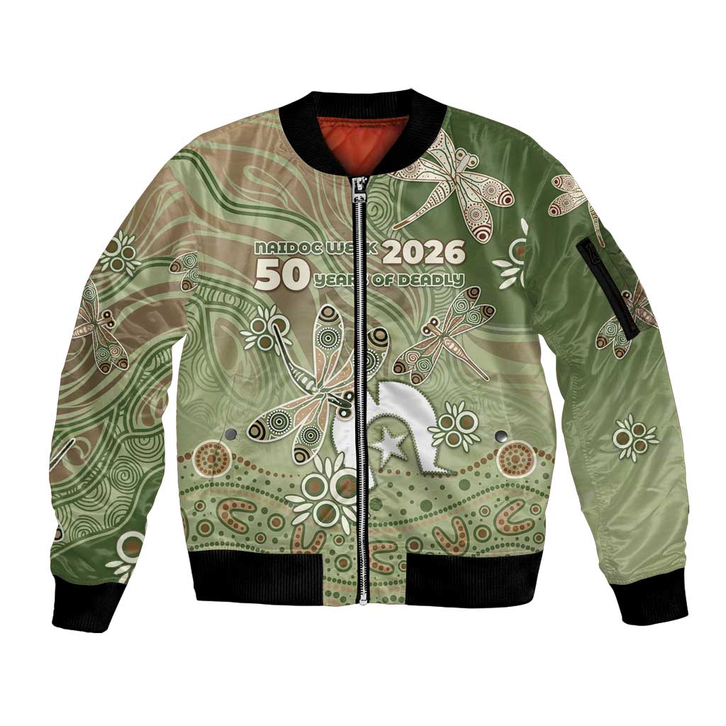 Personalised NAIDOC Week 2026 Sleeve Zip Bomber Jacket Dragonfly Australian Aboriginal Art
