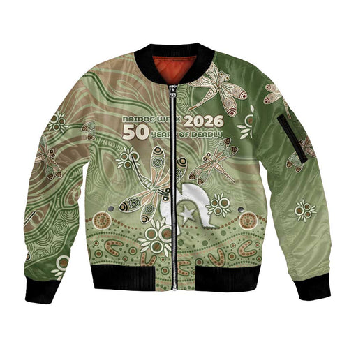 Personalised NAIDOC Week 2026 Sleeve Zip Bomber Jacket Dragonfly Australian Aboriginal Art
