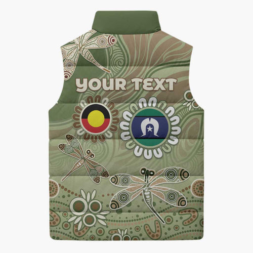 Personalised NAIDOC Week 2026 Sleeveless Puffer Jacket Dragonfly Australian Aboriginal Art
