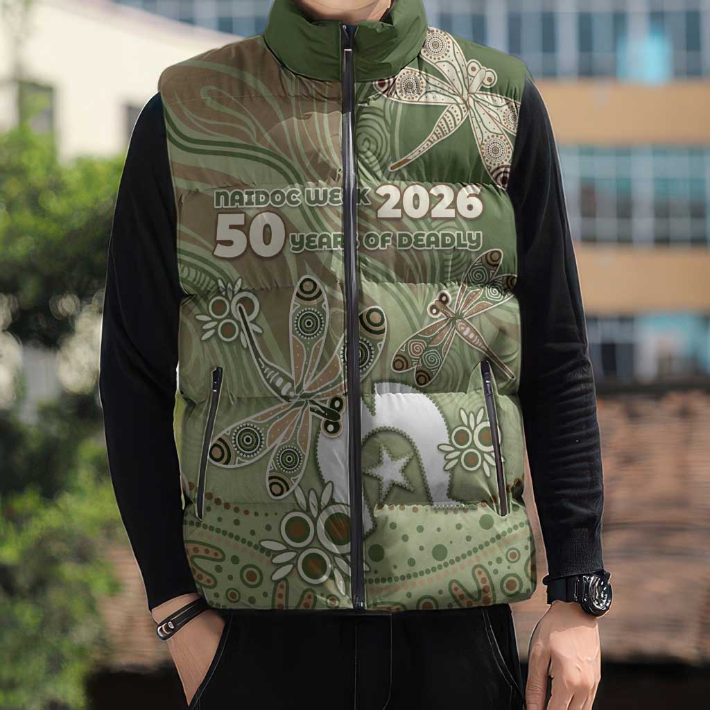 Personalised NAIDOC Week 2026 Sleeveless Puffer Jacket Dragonfly Australian Aboriginal Art