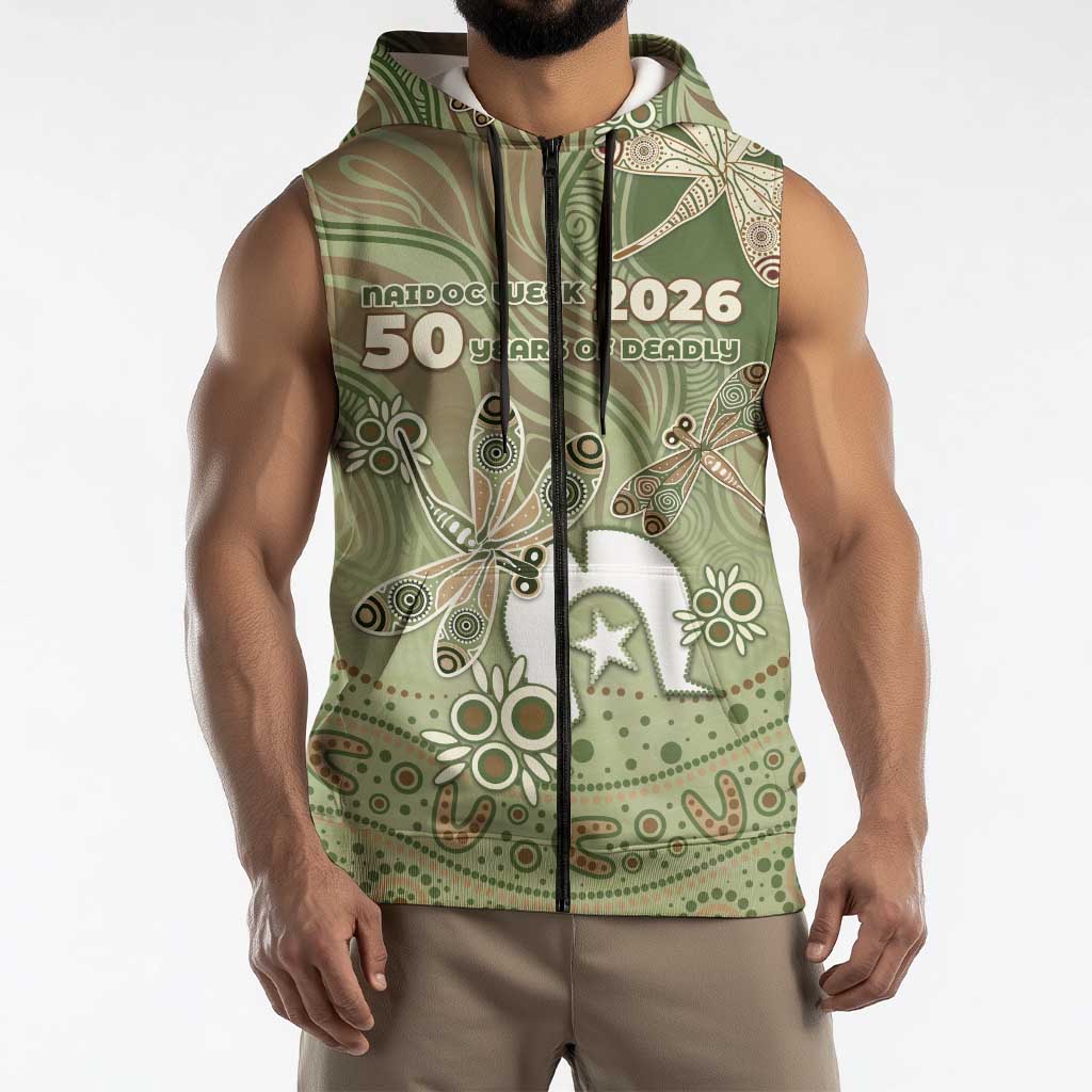 Personalised NAIDOC Week 2026 Sleeveless Zip Hoodie Dragonfly Australian Aboriginal Art
