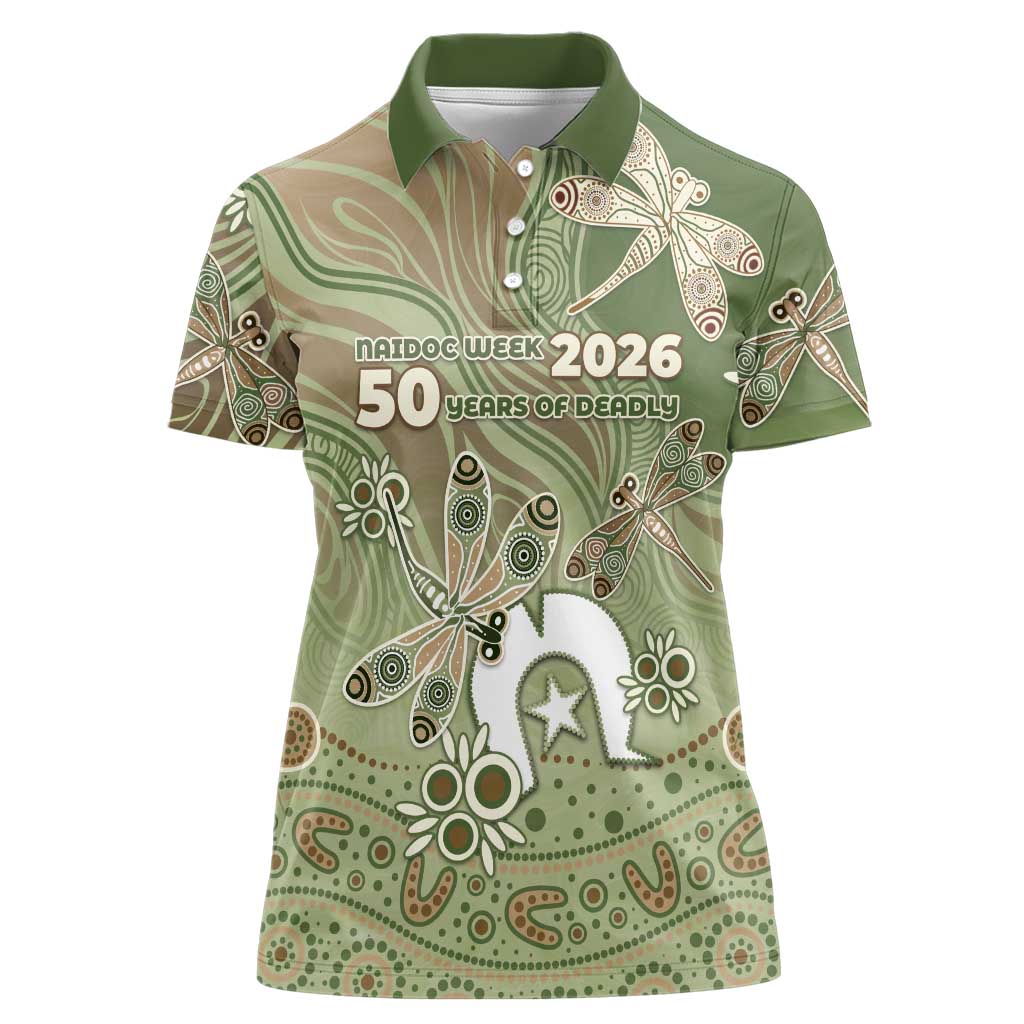 Personalised NAIDOC Week 2026 Women Polo Shirt Dragonfly Australian Aboriginal Art