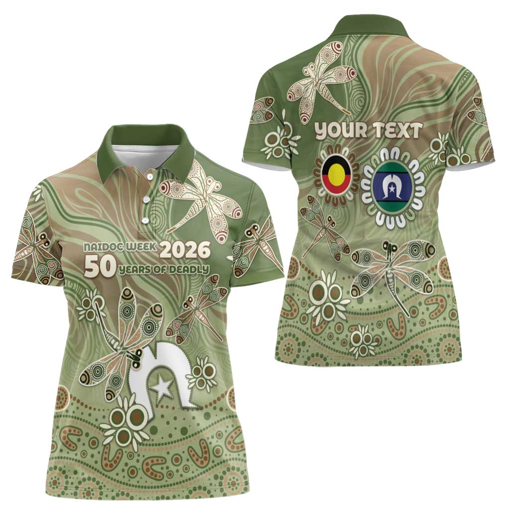 Personalised NAIDOC Week 2026 Women Polo Shirt Dragonfly Australian Aboriginal Art