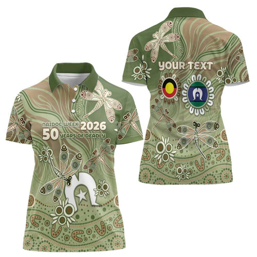 Personalised NAIDOC Week 2026 Women Polo Shirt Dragonfly Australian Aboriginal Art