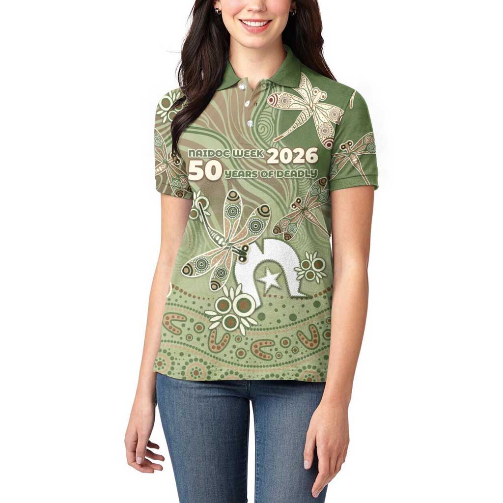 Personalised NAIDOC Week 2026 Women Polo Shirt Dragonfly Australian Aboriginal Art