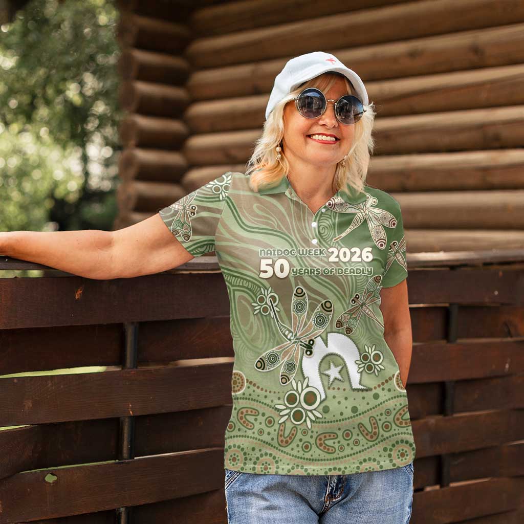 Personalised NAIDOC Week 2026 Women Polo Shirt Dragonfly Australian Aboriginal Art